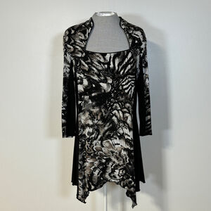 Joseph Ribkoff Dress Women’s 14 Black White Sparkles Midi Asymmetric Floral